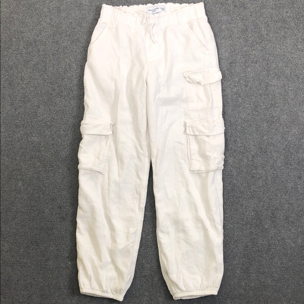 Abercrombie Kids White Linen Blend Cargo Joggers Sz 13/14 (K1)
